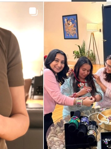 Guests trying on necklaces at a pinksanduk pop-up